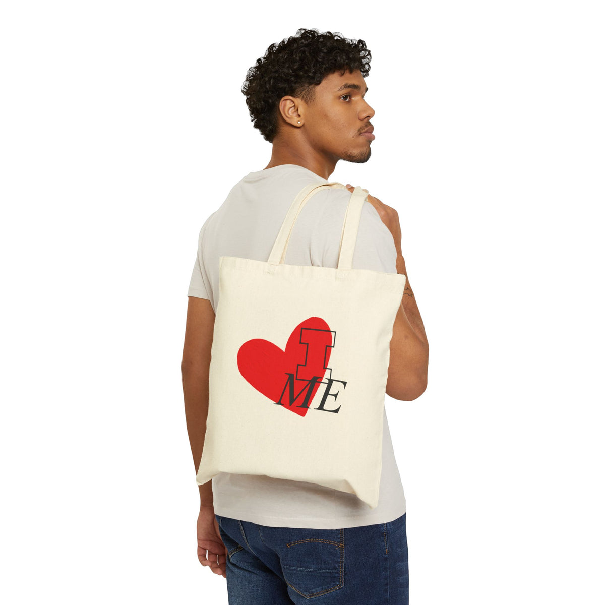 Canvas Tote Bag — Red Heart "I  ME" Self-Love Grocery & Beach Tote