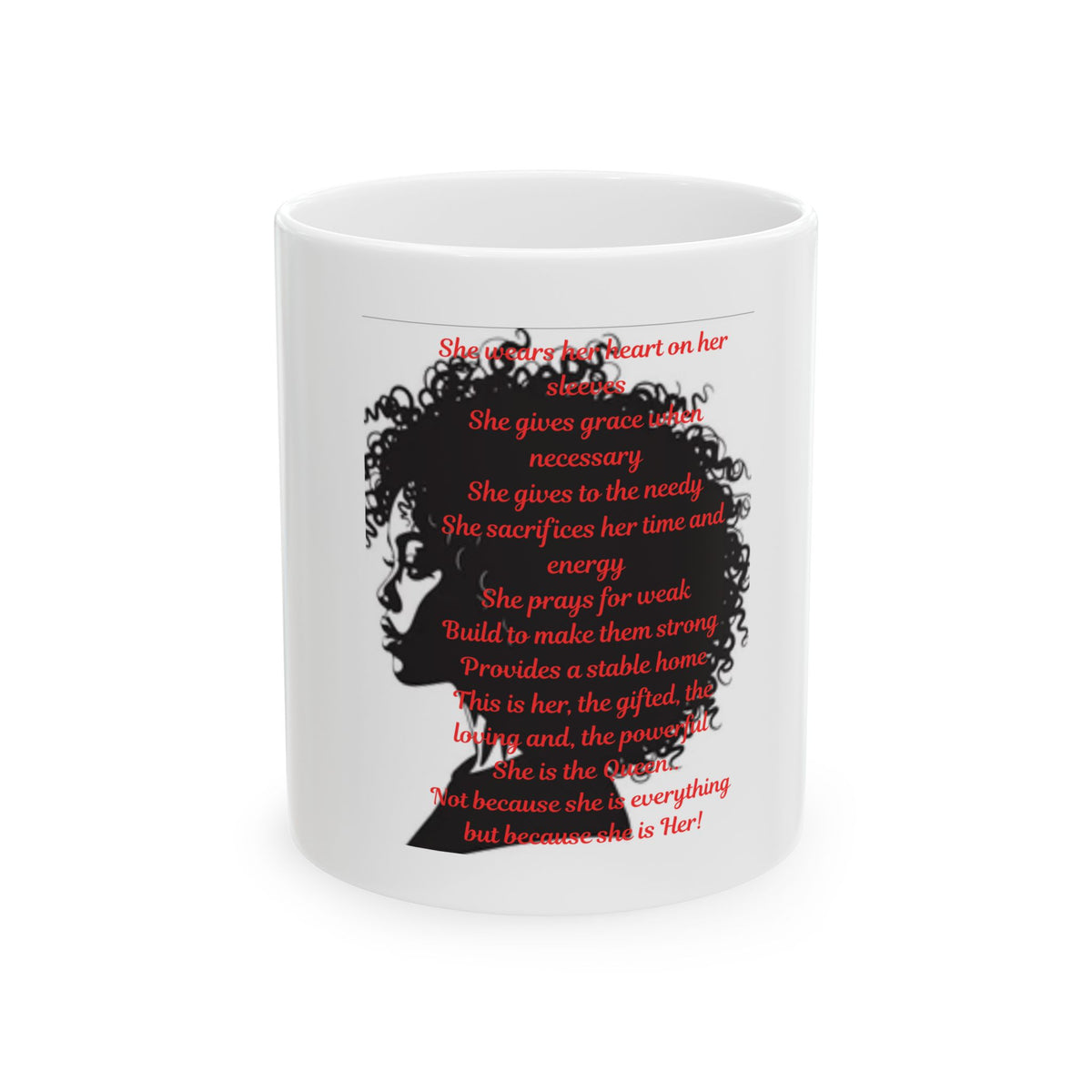 Black Woman Silhouette Ceramic Mug — Inspirational Poem Coffee Cup (11oz/15oz)
