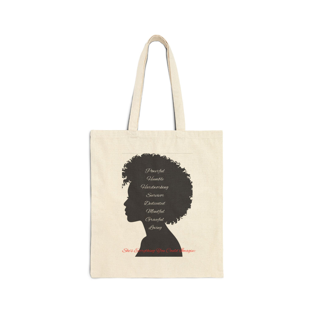 Afro Silhouette Cotton Tote Bag — 'Strong, Creative, Beautiful' Empowerment Grocery & Market Tote