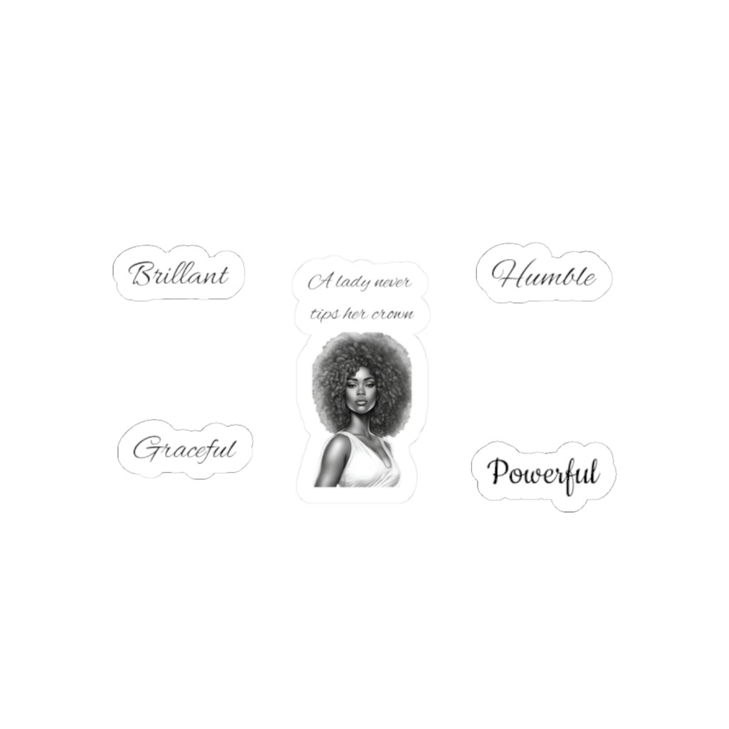 Affirmation Afro Woman Kiss-Cut Sticker Pack — Brilliant, Graceful, Humble, Powerful