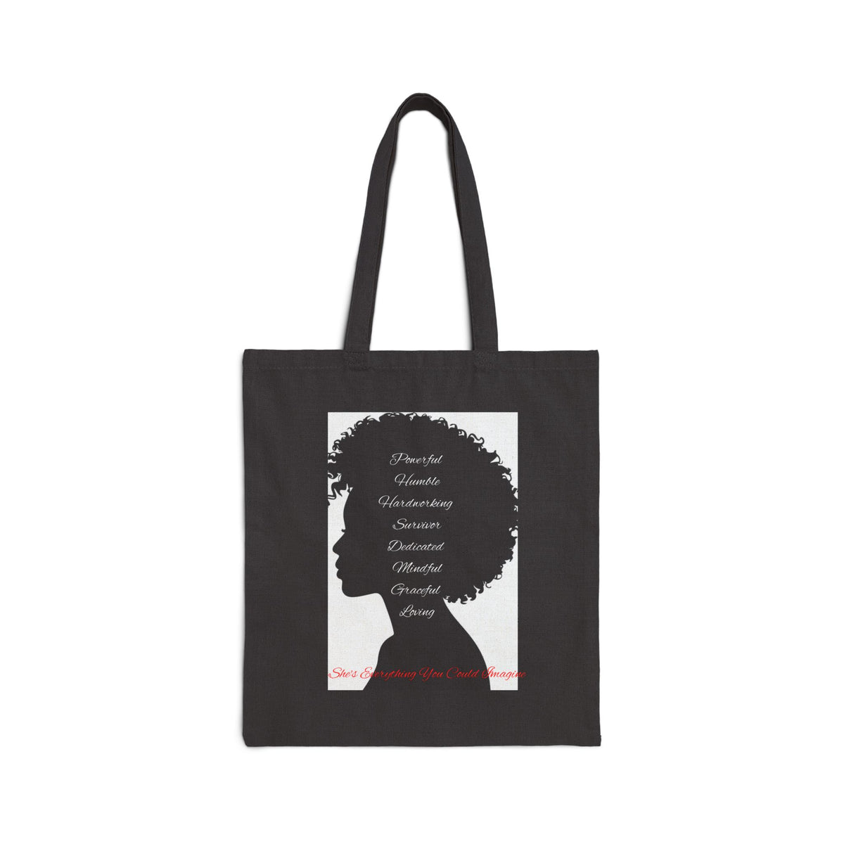 Afro Silhouette Cotton Tote Bag — 'Strong, Creative, Beautiful' Empowerment Grocery & Market Tote