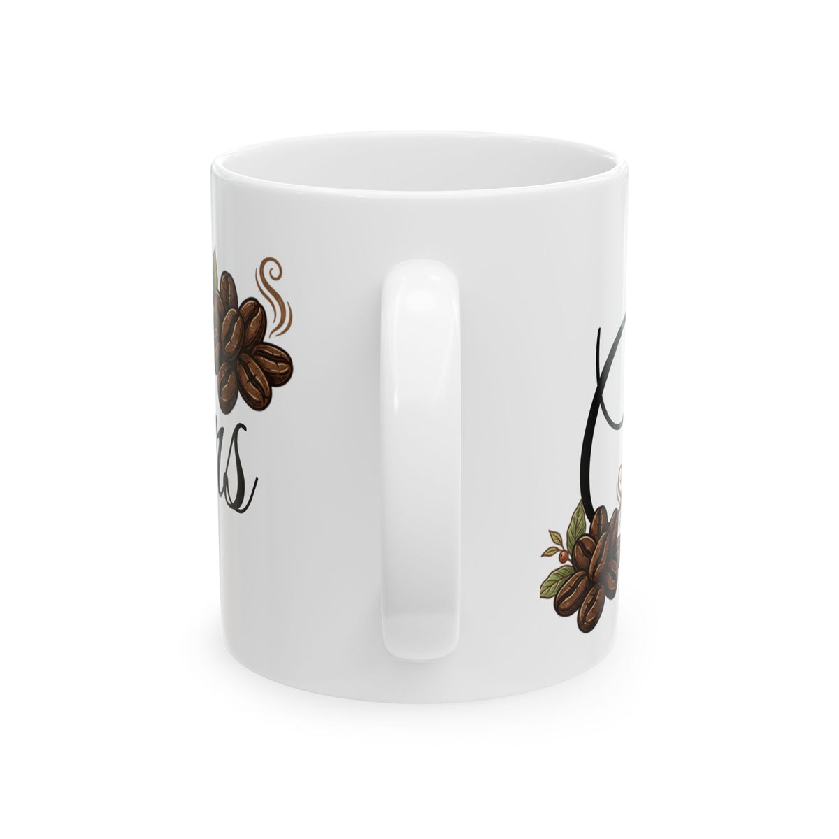 Coffee Beans Ceramic Mug — "Caffeine Queen" Script Coffee Lover Gift (11oz & 15oz)