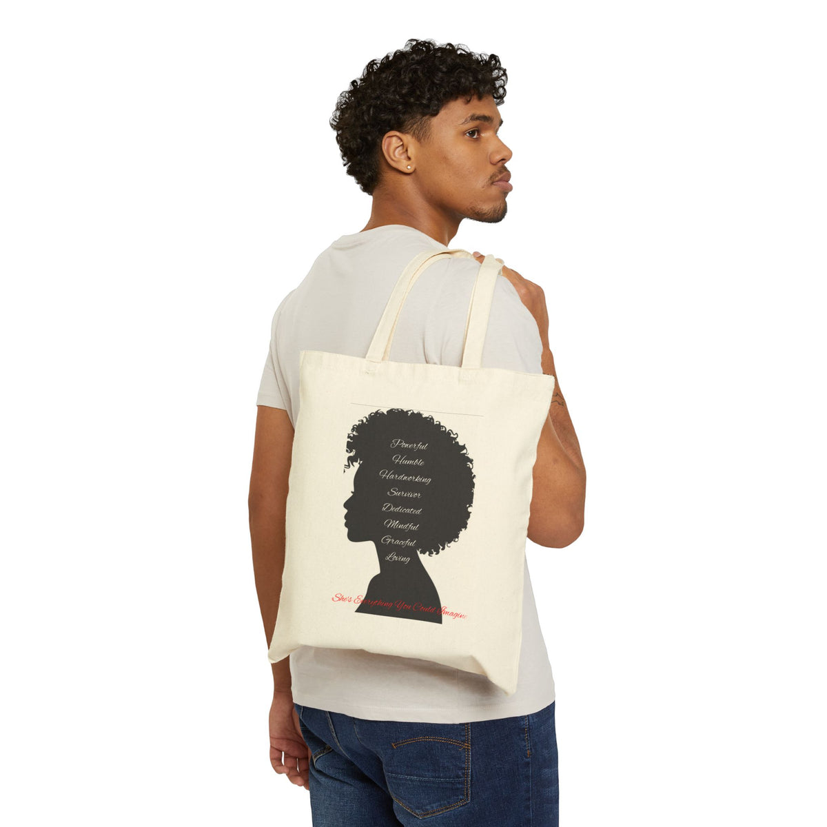 Afro Silhouette Cotton Tote Bag — 'Strong, Creative, Beautiful' Empowerment Grocery & Market Tote